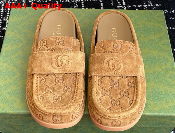 Gucci Womens Mule with Double G in Light Brown GG Suede 817468 Replica