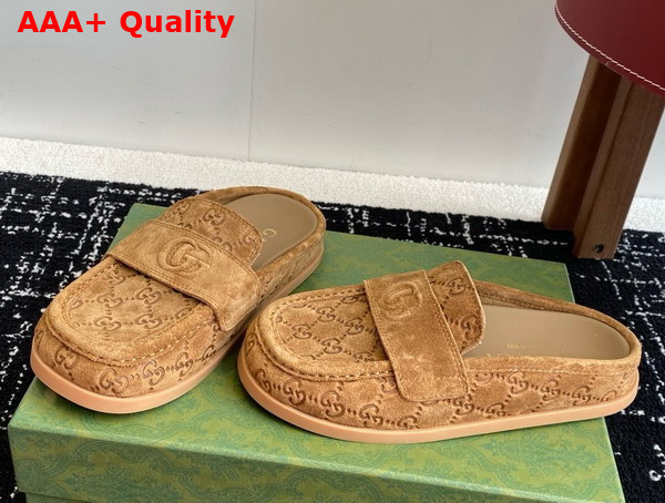 Gucci Womens Mule with Double G in Light Brown GG Suede 817468 Replica