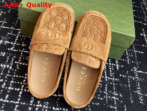 Gucci Womens Mule with Double G in Light Brown GG Suede 817468 Replica