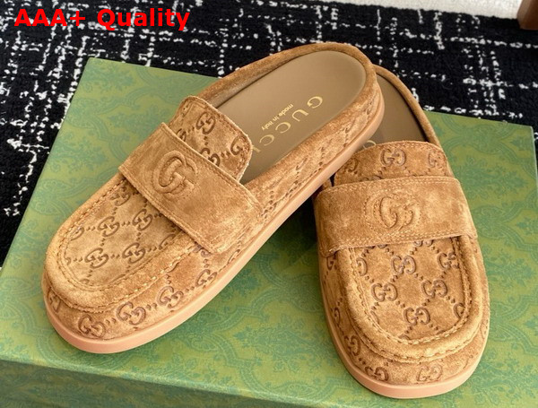 Gucci Womens Mule with Double G in Light Brown GG Suede 817468 Replica