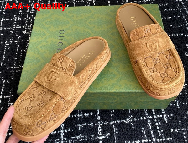 Gucci Womens Mule with Double G in Light Brown GG Suede 817468 Replica