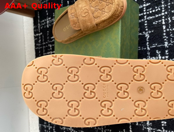 Gucci Womens Mule with Double G in Light Brown GG Suede 817468 Replica