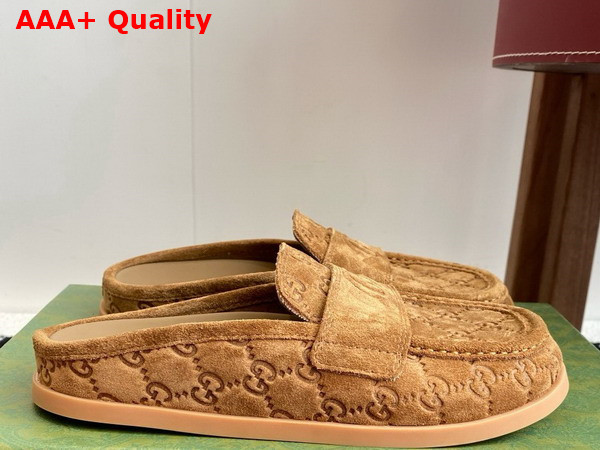 Gucci Womens Mule with Double G in Light Brown GG Suede 817468 Replica