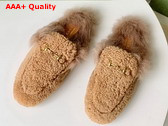 Gucci Womens Princetown Shearling Slipper in Light Brown Replica