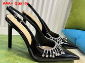 Gucci Womens Pump with Crystal Chain Black Patent Leather 805306 Replica