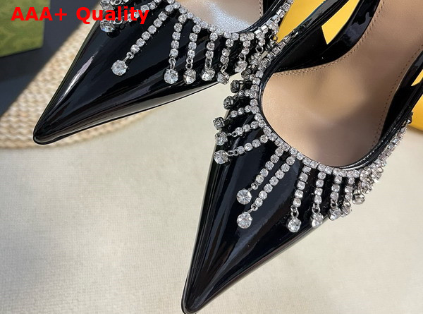 Gucci Womens Pump with Crystal Chain Black Patent Leather 805306 Replica