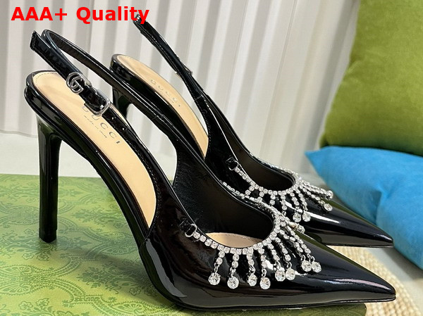 Gucci Womens Pump with Crystal Chain Black Patent Leather 805306 Replica