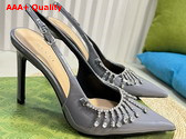 Gucci Womens Pump with Crystal Chain Light Grey Patent Leather 805306 Replica
