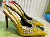Gucci Womens Pump with Crystal Chain Olive Green Patent Leather 805306 Replica