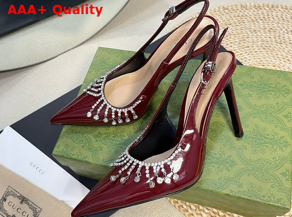 Gucci Womens Pump with Crystal Chain Rosso Ancora Red Patent Leather 805306 Replica