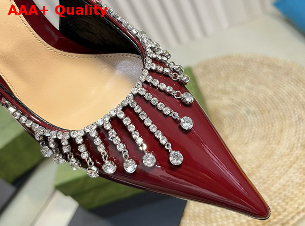 Gucci Womens Pump with Crystal Chain Rosso Ancora Red Patent Leather 805306 Replica