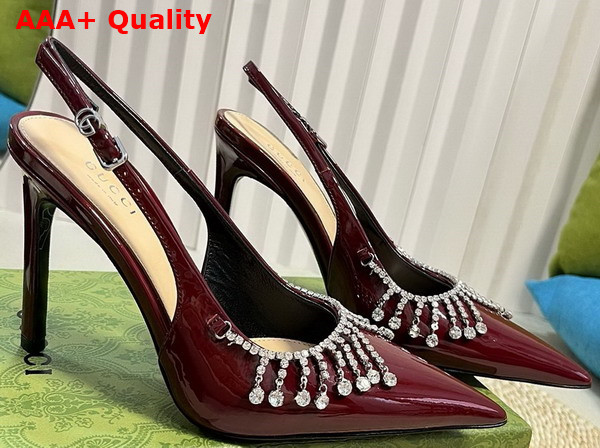 Gucci Womens Pump with Crystal Chain Rosso Ancora Red Patent Leather 805306 Replica