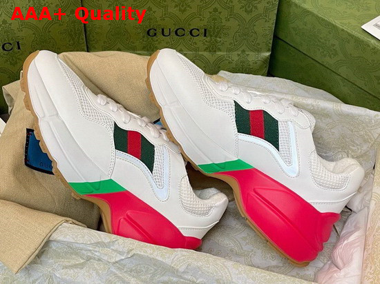 Gucci Womens Rhyton Sneaker White Leather Effect Fabric and Mesh 645771 Replica