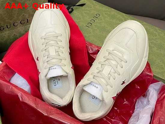 Gucci Womens Rhyton Sneaker with Stars White Leather and Red GG Canvas 660938 Replica