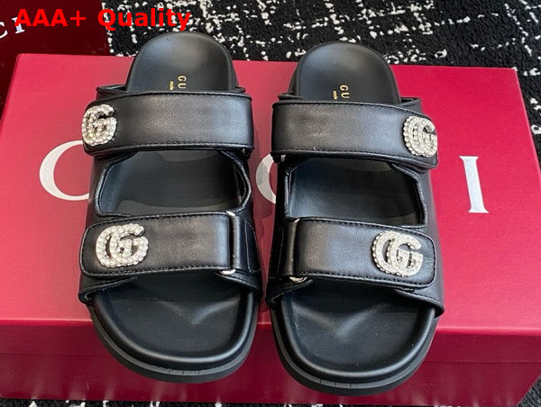 Gucci Womens Sandal with Crystals in Black Leather 816633 Replica