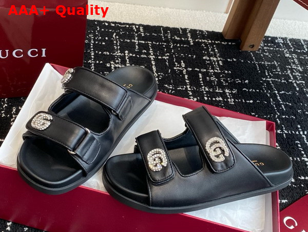 Gucci Womens Sandal with Crystals in Black Leather 816633 Replica