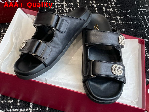 Gucci Womens Sandal with Crystals in Black Leather 816633 Replica