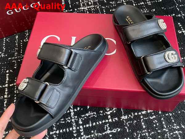 Gucci Womens Sandal with Crystals in Black Leather 816633 Replica