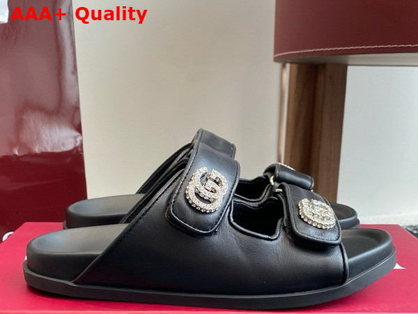Gucci Womens Sandal with Crystals in Black Leather 816633 Replica