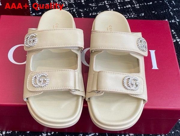 Gucci Womens Sandal with Crystals in Ivory Leather 816633 Replica