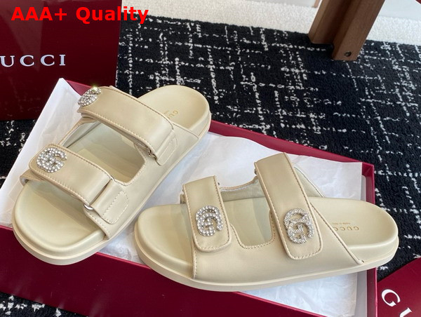 Gucci Womens Sandal with Crystals in Ivory Leather 816633 Replica