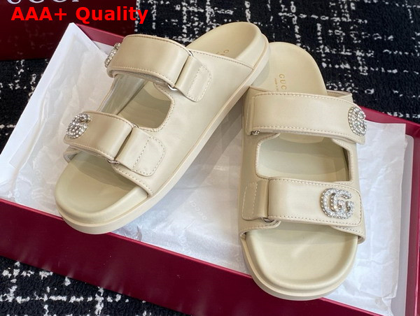 Gucci Womens Sandal with Crystals in Ivory Leather 816633 Replica