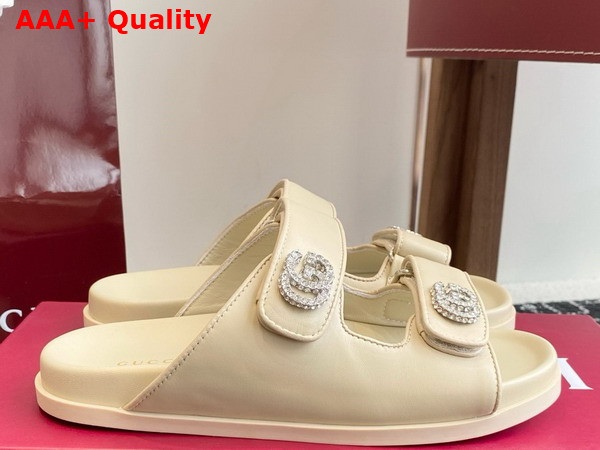 Gucci Womens Sandal with Crystals in Ivory Leather 816633 Replica