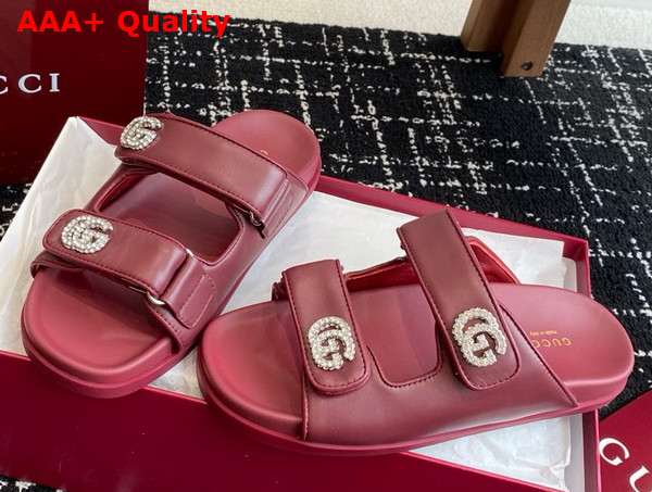Gucci Womens Sandal with Crystals in Rosso Ancora Red Leather 816633 Replica