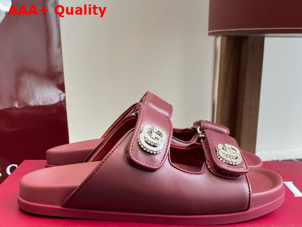 Gucci Womens Sandal with Crystals in Rosso Ancora Red Leather 816633 Replica