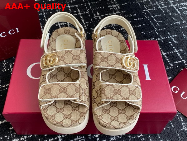 Gucci Womens Sandal with Double G Beige and Dark Brown GG Canvas 816630 Replica