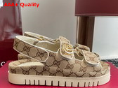 Gucci Womens Sandal with Double G Beige and Dark Brown GG Canvas 816630 Replica