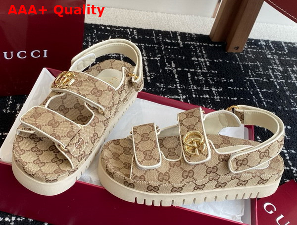 Gucci Womens Sandal with Double G Beige and Dark Brown GG Canvas 816630 Replica