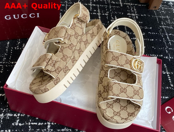 Gucci Womens Sandal with Double G Beige and Dark Brown GG Canvas 816630 Replica