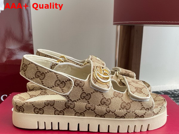 Gucci Womens Sandal with Double G Beige and Dark Brown GG Canvas 816630 Replica