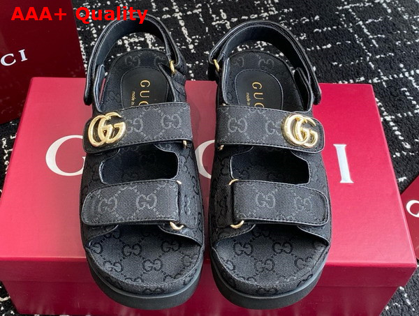 Gucci Womens Sandal with Double G Black GG Canvas 816630 Replica