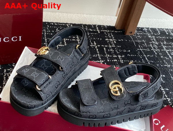 Gucci Womens Sandal with Double G Black GG Canvas 816630 Replica