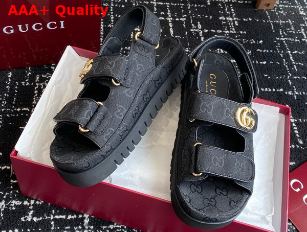 Gucci Womens Sandal with Double G Black GG Canvas 816630 Replica