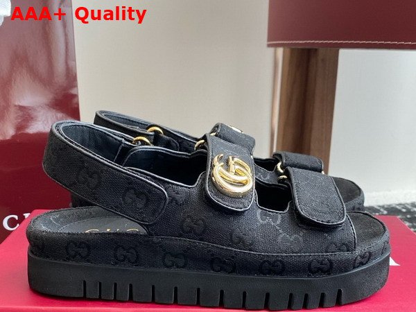 Gucci Womens Sandal with Double G Black GG Canvas 816630 Replica