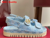 Gucci Womens Sandal with Double G Light Blue GG Canvas 816630 Replica