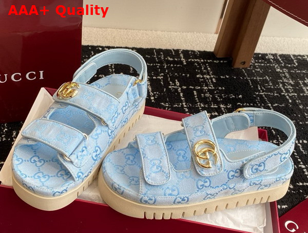 Gucci Womens Sandal with Double G Light Blue GG Canvas 816630 Replica