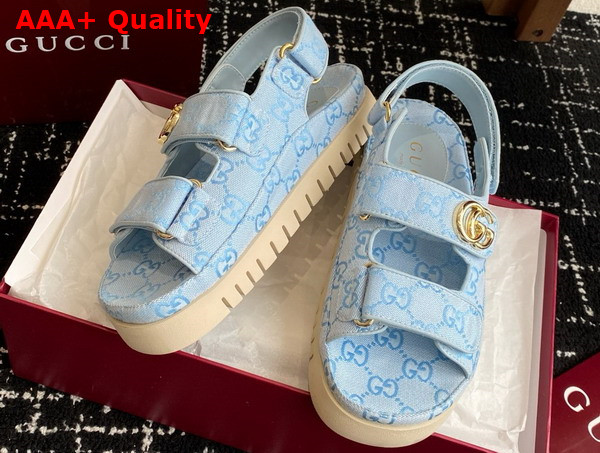 Gucci Womens Sandal with Double G Light Blue GG Canvas 816630 Replica
