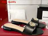 Gucci Womens Slide Sandal with Double G Black Leather Replica