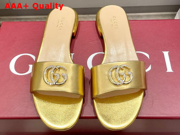 Gucci Womens Slide Sandal with Double G Gold Leather Replica