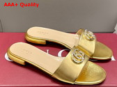 Gucci Womens Slide Sandal with Double G Gold Leather Replica