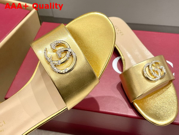 Gucci Womens Slide Sandal with Double G Gold Leather Replica