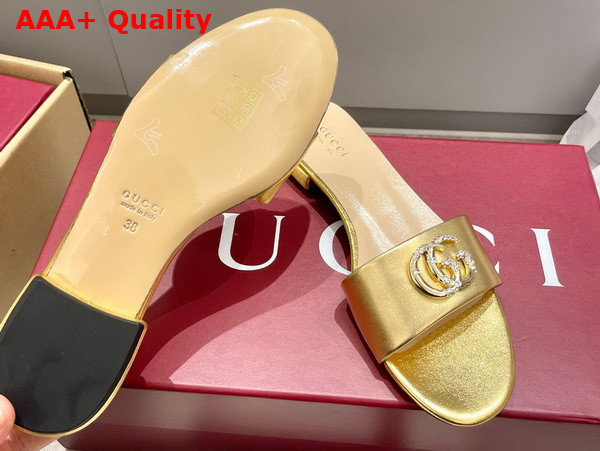 Gucci Womens Slide Sandal with Double G Gold Leather Replica
