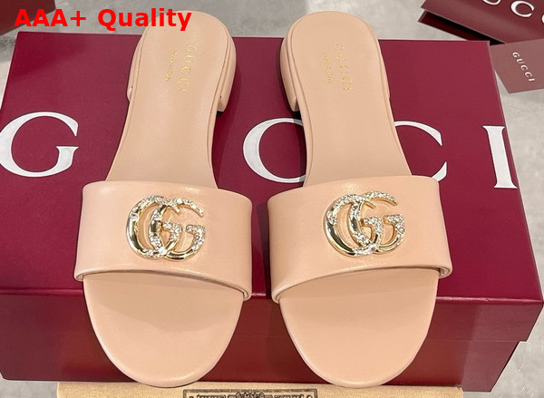Gucci Womens Slide Sandal with Double G Light Pink Leather Replica