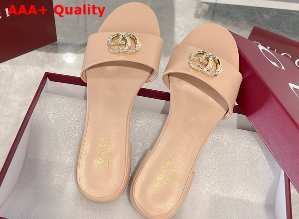 Gucci Womens Slide Sandal with Double G Light Pink Leather Replica