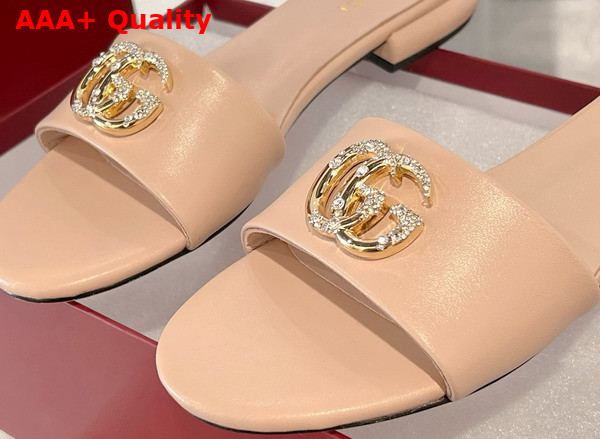 Gucci Womens Slide Sandal with Double G Light Pink Leather Replica