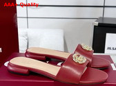 Gucci Womens Slide Sandal with Double G Red Leather Replica